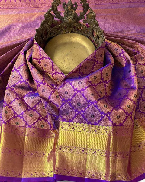 VastraLakshmi Moiety Purple Soft Silk Saree With Efflorescence Blouse Piece