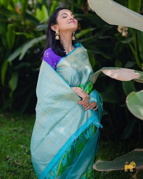 VastraLakshmi Fragrant Parrot Soft Silk Saree With Ephemeral Blouse Piece