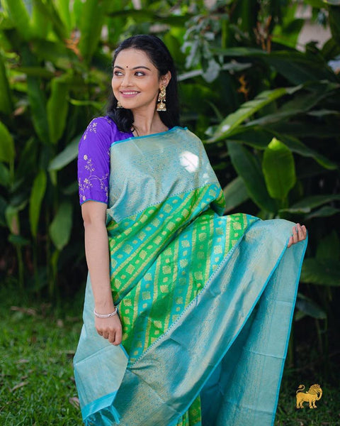 VastraLakshmi Fragrant Parrot Soft Silk Saree With Ephemeral Blouse Piece