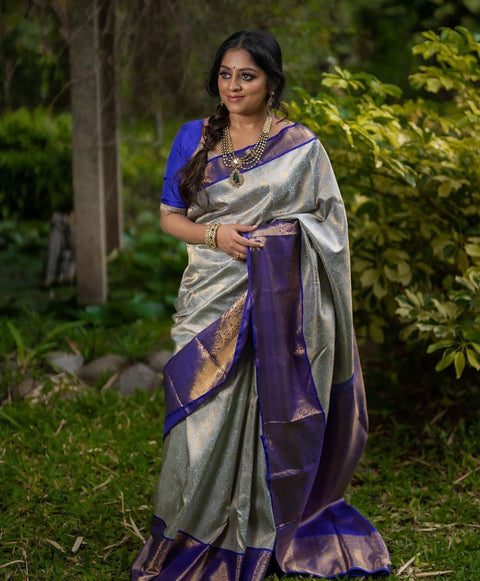 VastraLakshmi Engaging Grey Soft Silk Saree With Ratatouille Blouse Piece