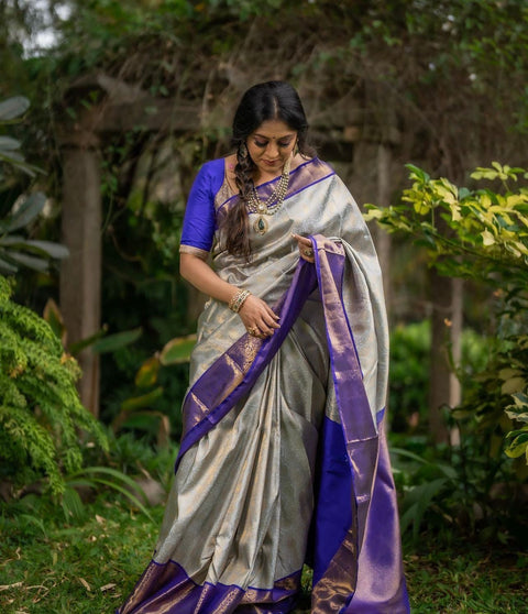 VastraLakshmi Engaging Grey Soft Silk Saree With Ratatouille Blouse Piece