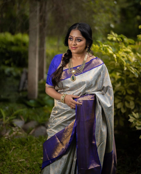 VastraLakshmi Engaging Grey Soft Silk Saree With Ratatouille Blouse Piece