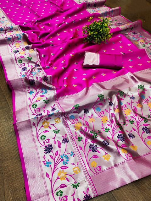 VastraLakshmi Extraordinary Magenta Paithani Silk Saree With Lovely Blouse Piece