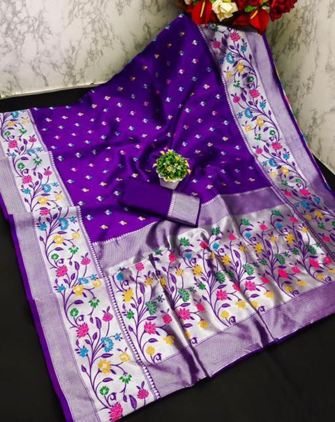 VastraLakshmi Blissful Purple Paithani Silk Saree With Desirable Blouse Piece