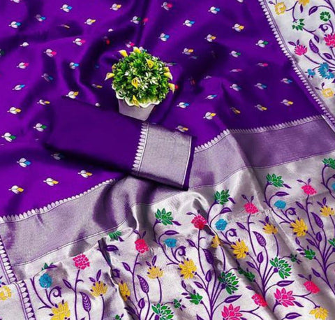 VastraLakshmi Blissful Purple Paithani Silk Saree With Desirable Blouse Piece