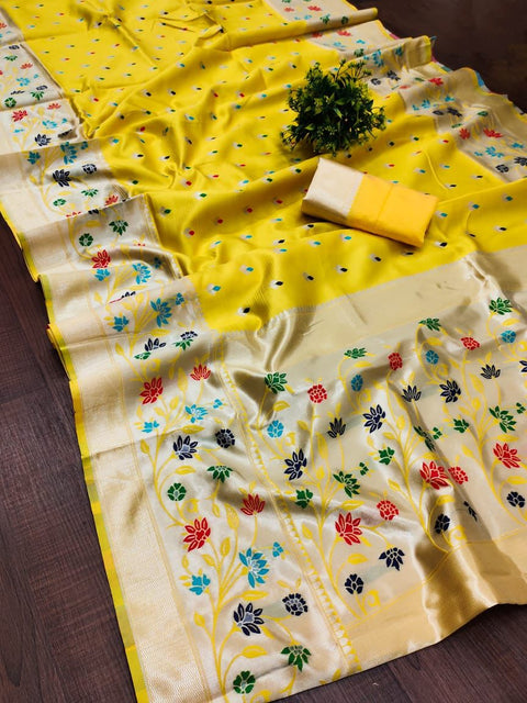 VastraLakshmi Murmurous Yellow Paithani Silk Saree With Propinquity Blouse Piece