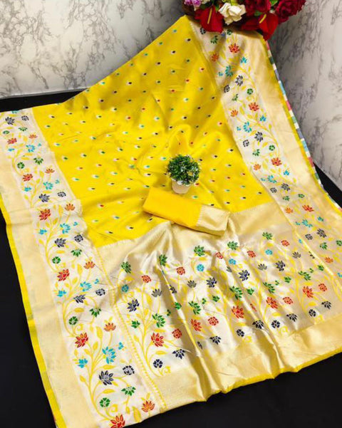 VastraLakshmi Murmurous Yellow Paithani Silk Saree With Propinquity Blouse Piece