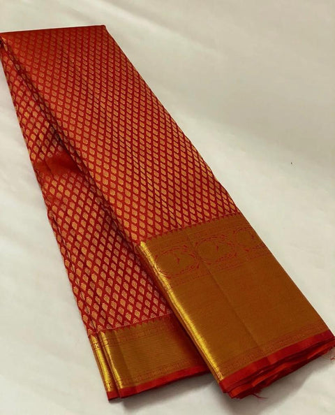 VastraLakshmi Lagniappe Red Kanjivaram Silk Saree with Magnetic Blouse Piece