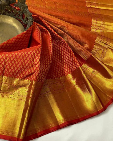 VastraLakshmi Lagniappe Red Kanjivaram Silk Saree with Magnetic Blouse Piece