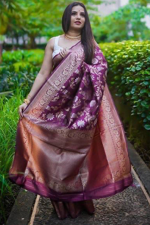 VastraLakshmi Forbearance Purple Soft Silk Saree With Scintilla Blouse Piece