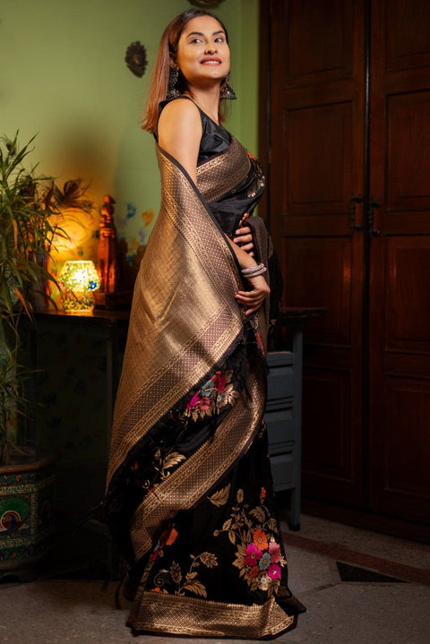 VastraLakshmi Charming Black Soft Banarasi Silk Saree With Hypnotic Blouse Piece