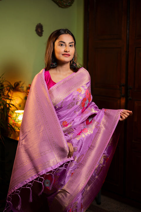 VastraLakshmi Glorious Lavender Soft Banarasi Silk Saree With Stunner Blouse Piece