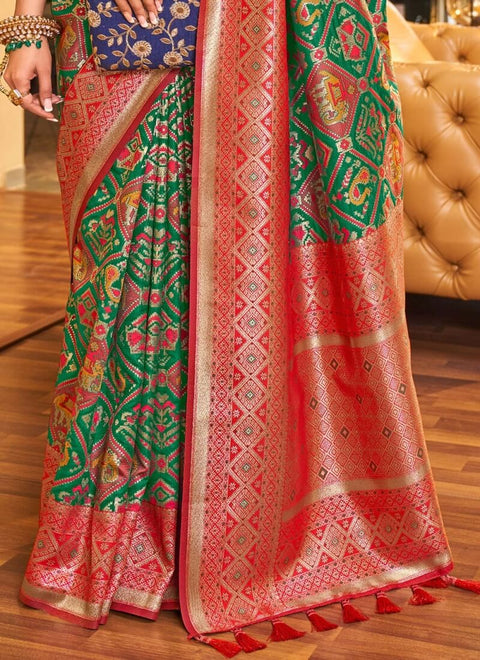 VastraLakshmi Classy Dark Green Patola Silk Saree with Extraordinary Blouse Piece