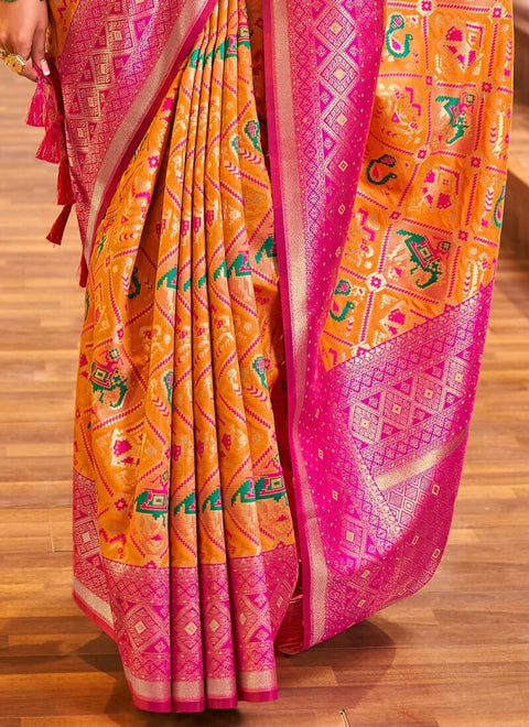 VastraLakshmi Lovely Orange Patola Silk Saree with Sensational Blouse Piece