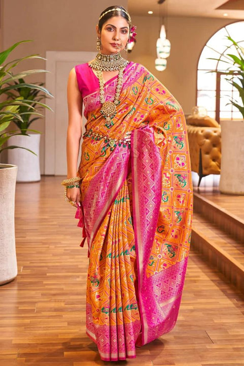 VastraLakshmi Lovely Orange Patola Silk Saree with Sensational Blouse Piece