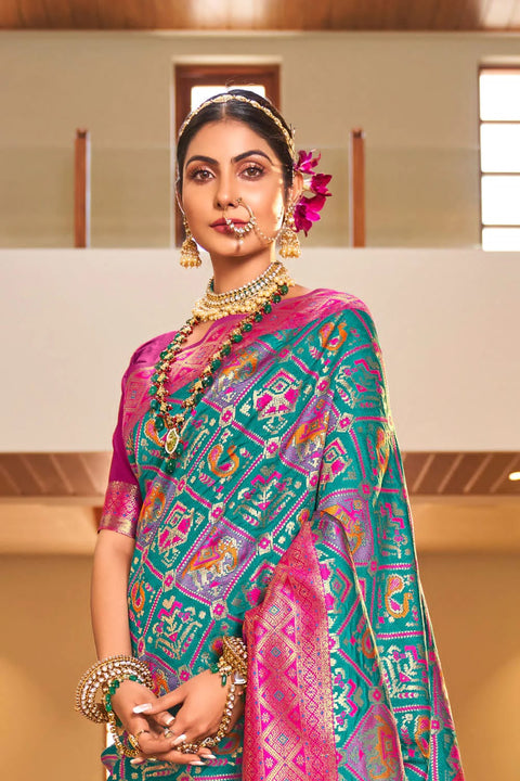 VastraLakshmi Outstanding Turquoise Patola Silk Saree with Invaluable Blouse Piece