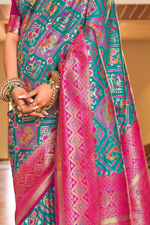 VastraLakshmi Outstanding Turquoise Patola Silk Saree with Invaluable Blouse Piece