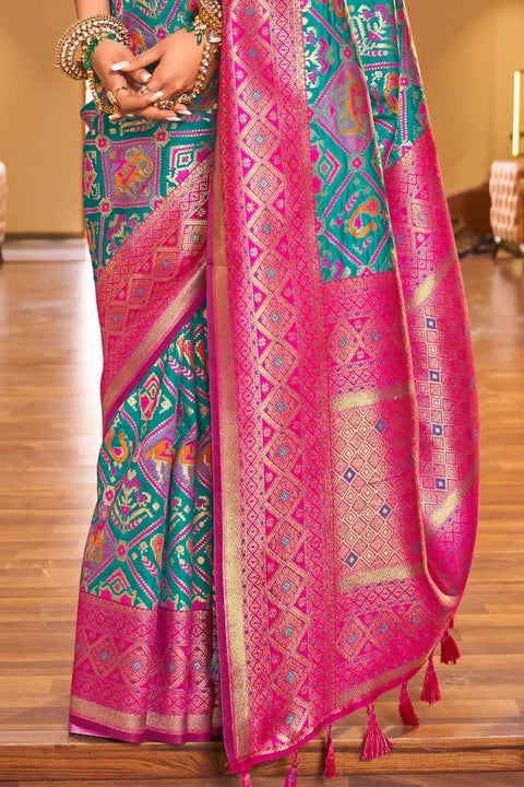 VastraLakshmi Outstanding Turquoise Patola Silk Saree with Invaluable Blouse Piece