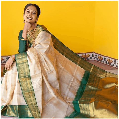 VastraLakshmi Stunning White Soft Banarasi Silk Saree With Gorgeous Blouse Piece