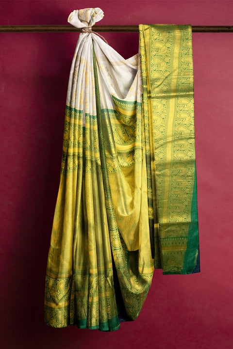 VastraLakshmi Stunning White Soft Banarasi Silk Saree With Gorgeous Blouse Piece