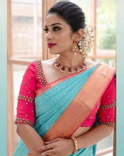 VastraLakshmi Gorgeous Firozi Soft Silk Saree With Flattering Blouse Piece