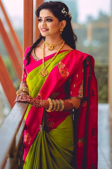 VastraLakshmi Palimpsest Parrot Soft Silk Saree With Staggering Blouse Piece