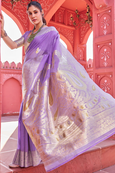 VastraLakshmi Hypnotic Lavender Cotton Silk Saree With Fairytale Blouse Piece