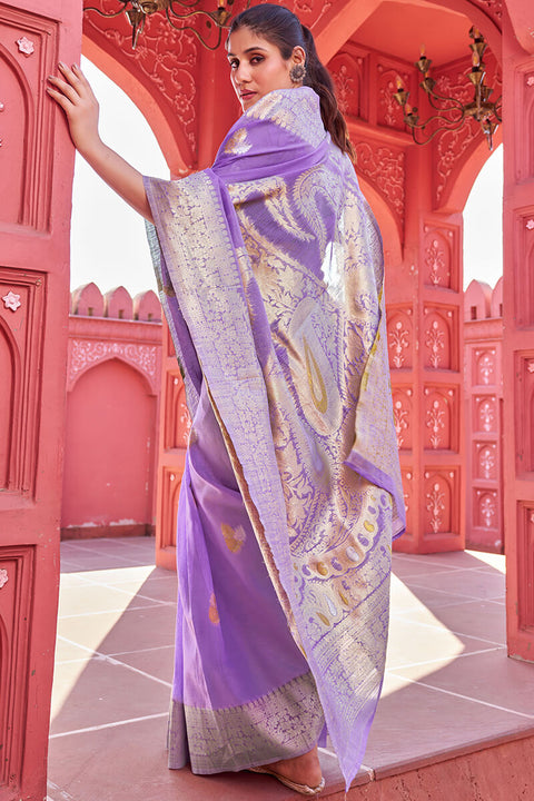 VastraLakshmi Hypnotic Lavender Cotton Silk Saree With Fairytale Blouse Piece