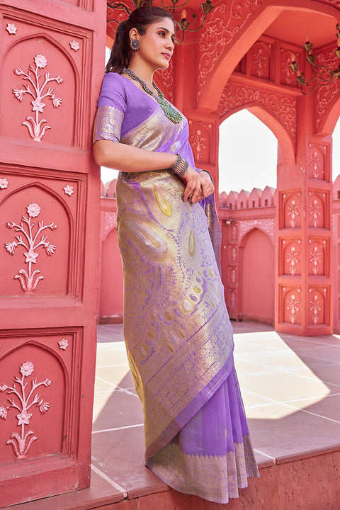 VastraLakshmi Hypnotic Lavender Cotton Silk Saree With Fairytale Blouse Piece