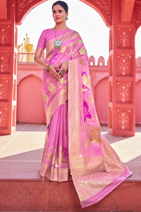 VastraLakshmi Comely Pink Cotton Silk Saree With Dalliance Blouse Piece