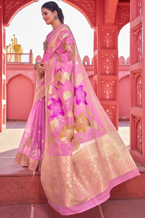 VastraLakshmi Comely Pink Cotton Silk Saree With Dalliance Blouse Piece