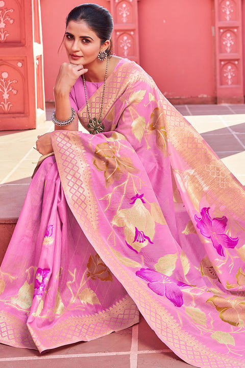 VastraLakshmi Comely Pink Cotton Silk Saree With Dalliance Blouse Piece