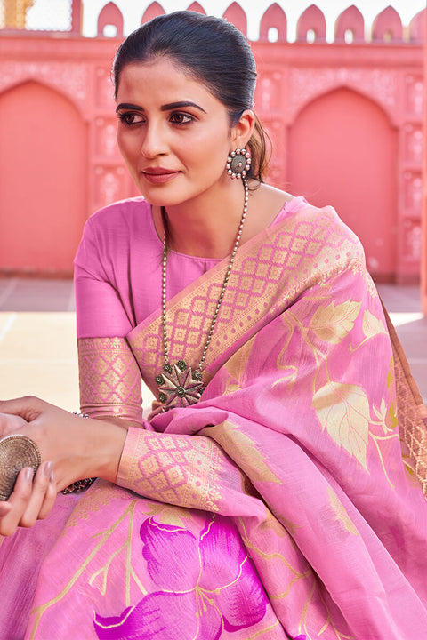 VastraLakshmi Comely Pink Cotton Silk Saree With Dalliance Blouse Piece