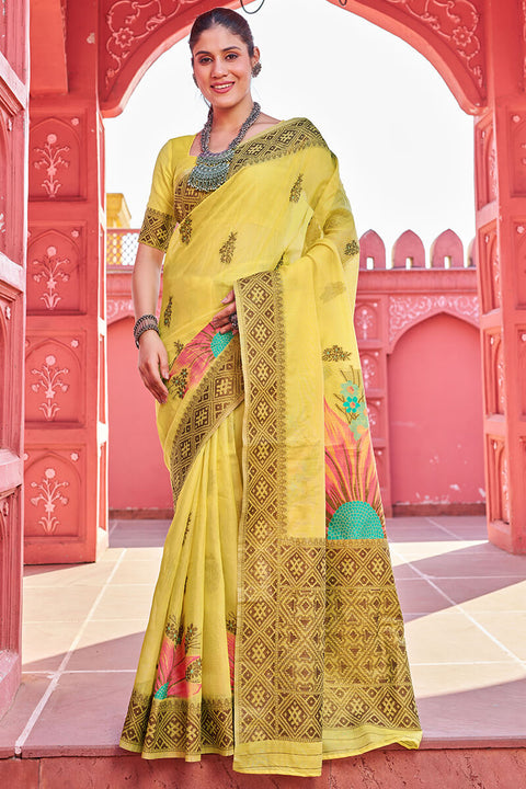 VastraLakshmi Splendiferous Yellow Cotton Silk Saree With Luxuriant Blouse Piece