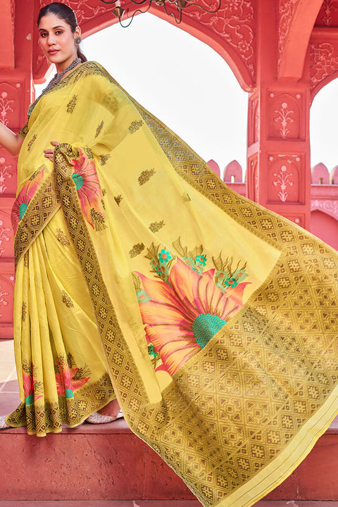 VastraLakshmi Splendiferous Yellow Cotton Silk Saree With Luxuriant Blouse Piece