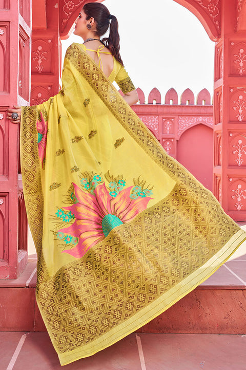 VastraLakshmi Splendiferous Yellow Cotton Silk Saree With Luxuriant Blouse Piece