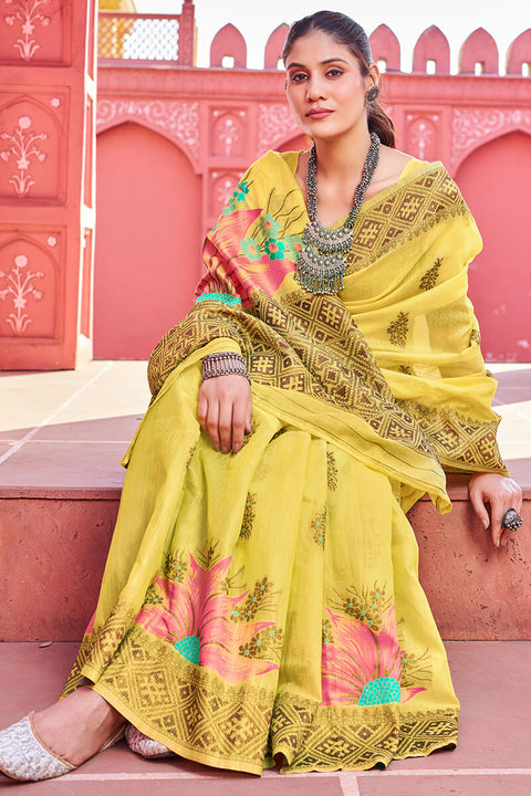 VastraLakshmi Splendiferous Yellow Cotton Silk Saree With Luxuriant Blouse Piece