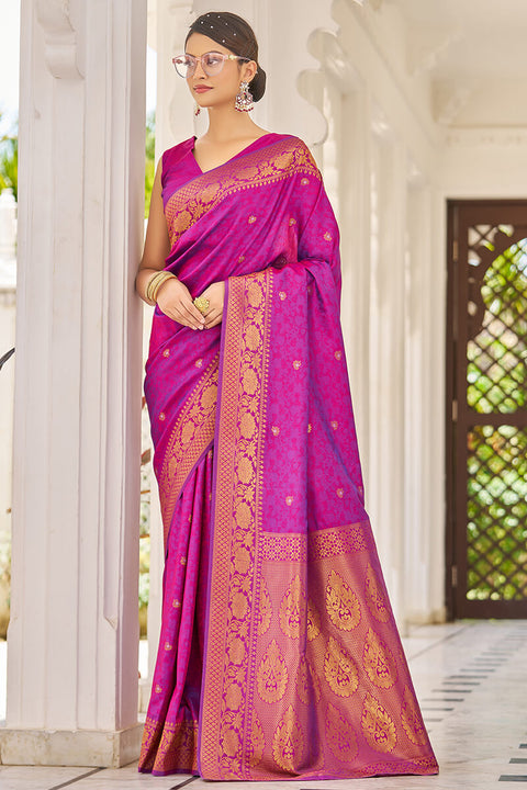 VastraLakshmi Traditional Purple Kanjivaram Silk Saree With Inspiring Blouse Piece