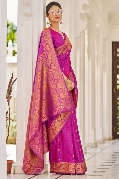 VastraLakshmi Traditional Purple Kanjivaram Silk Saree With Inspiring Blouse Piece