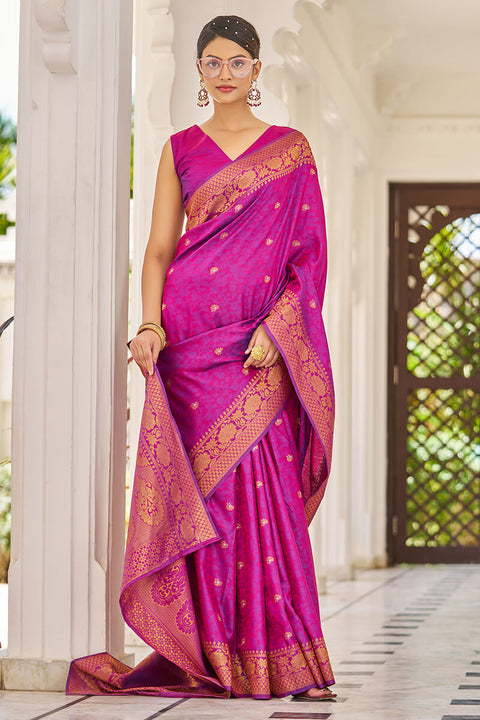 VastraLakshmi Traditional Purple Kanjivaram Silk Saree With Inspiring Blouse Piece