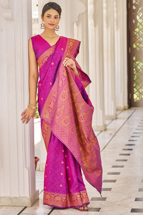 VastraLakshmi Traditional Purple Kanjivaram Silk Saree With Inspiring Blouse Piece