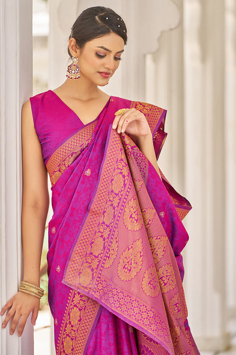 VastraLakshmi Traditional Purple Kanjivaram Silk Saree With Inspiring Blouse Piece