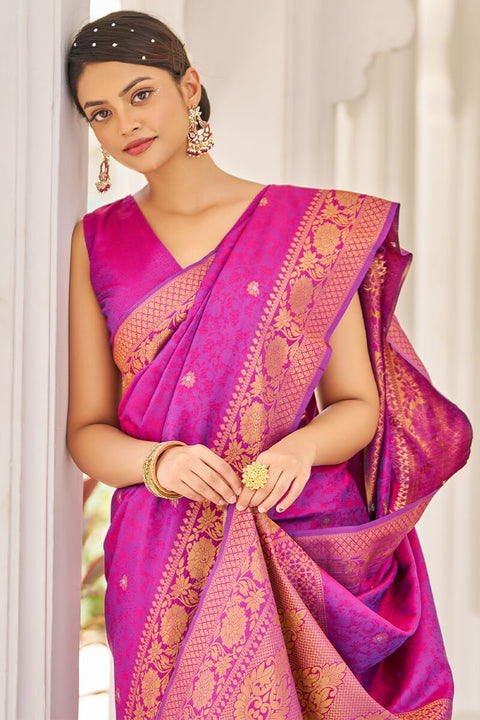 VastraLakshmi Traditional Purple Kanjivaram Silk Saree With Inspiring Blouse Piece