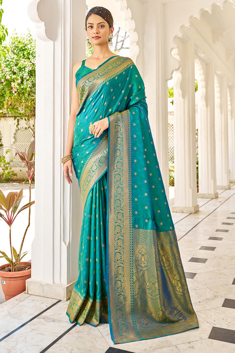 VastraLakshmi Preferable Rama Kanjivaram Silk Saree With Majesty Blouse Piece