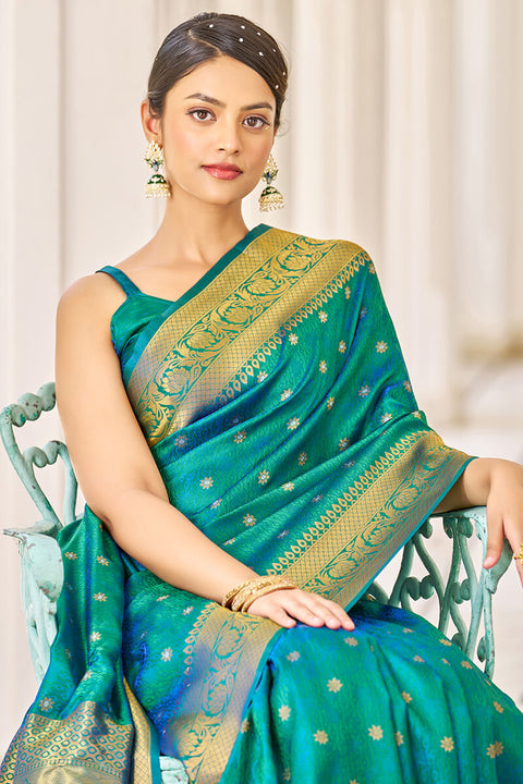 VastraLakshmi Preferable Rama Kanjivaram Silk Saree With Majesty Blouse Piece