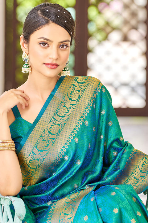 VastraLakshmi Preferable Rama Kanjivaram Silk Saree With Majesty Blouse Piece