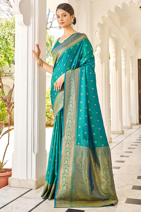 VastraLakshmi Preferable Rama Kanjivaram Silk Saree With Majesty Blouse Piece