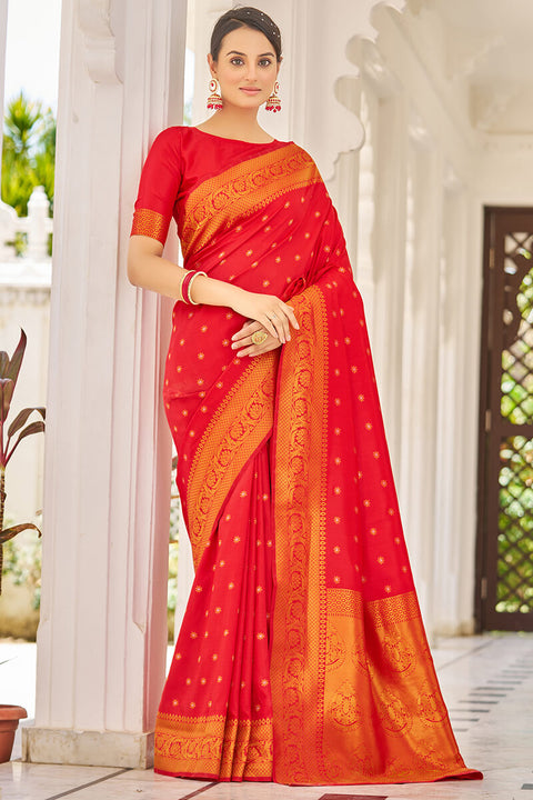 VastraLakshmi Breathtaking Red Kanjivaram Silk Saree With Demanding Blouse Piece