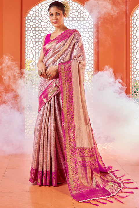 VastraLakshmi Gratifying Baby Pink Kanjivaram Silk Saree With Precious Blouse Piece