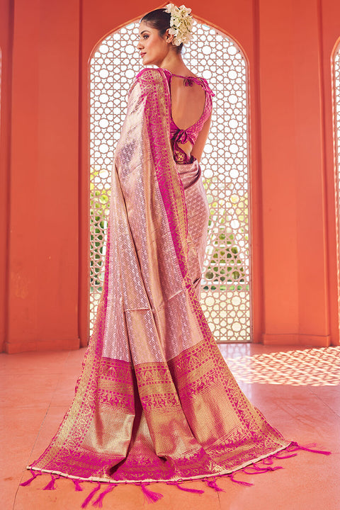 VastraLakshmi Gratifying Baby Pink Kanjivaram Silk Saree With Precious Blouse Piece